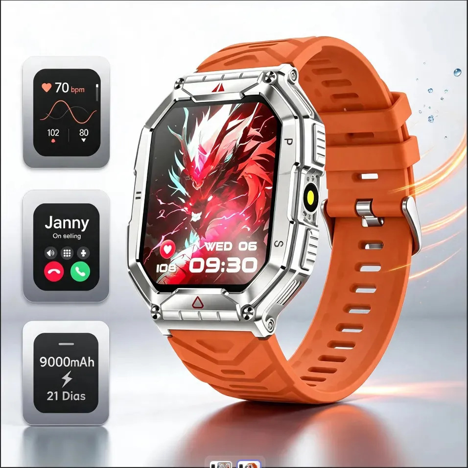 Smartwatch Hancdon KR82 2.02'' Tático Bluetooth 960mAh À Prova D'água Esportivo Masculino