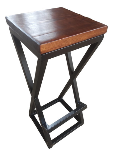 Banco Taburete De Acero Y Madera Para Barra Cafe Bar 70cm Negro Roble
