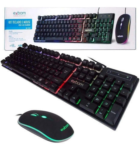 Imagem 4 de 4 de Combo Teclado E Mouse Led Colorido Usb Preto Bk-g550 Abnt2