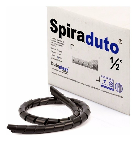 Imagem 1 de 1 de Organizador De Cabos Espiral Spiraduto 1/2 Preto 10 Mts
