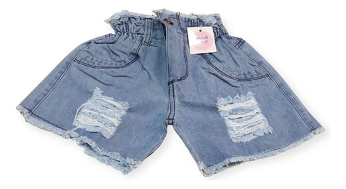 Short De Jeans Niñas Modernos Super Cancheros Brillos Flecos