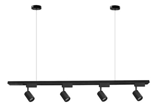Kit Trilho 1m + 4 Spots Led 7w + 2 Hastes Suspensas 1m Preto 3000k Branco Quente