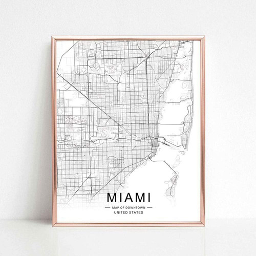 Mapa De Miami, Arte De Mapa De Oficina, Mapa Del Centro...