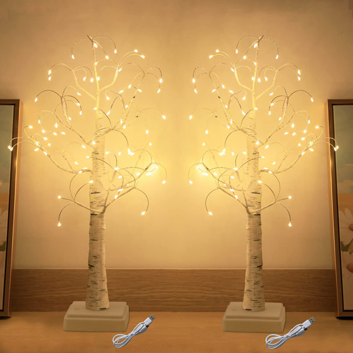 Paquete De 2 Arboles De Abedul Blanco Con 72 Luces Led De 22