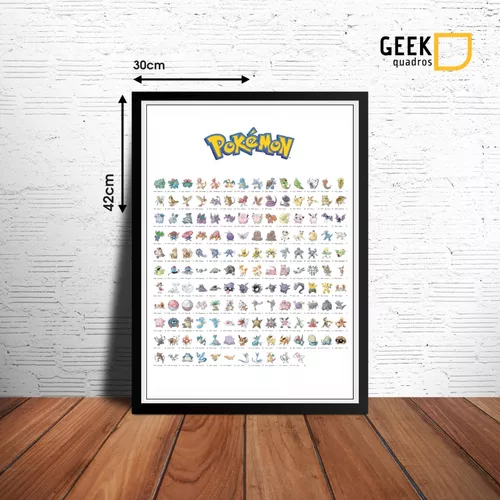 Pôster Quadro Todos Pokemon Da 1º Geração Com Moldura A3