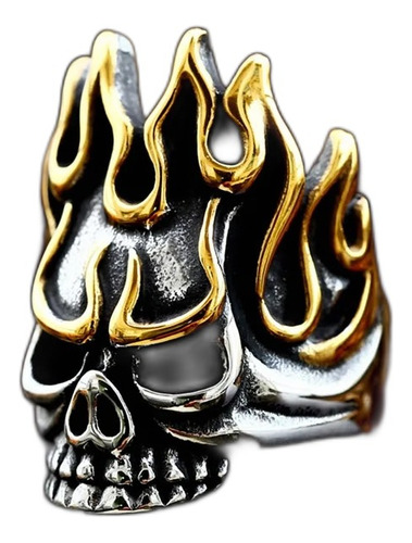 Ghost Store Lm Anillo Hombre Cráneo Fuego Dorado Acero Inox