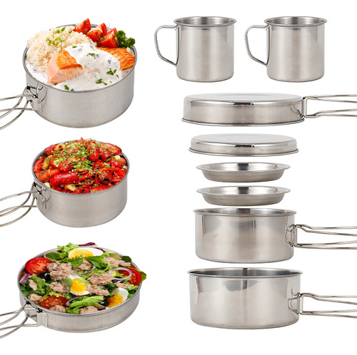 Camping Cookware Set: 8pcs Stainless Steel Pot & Pan For S