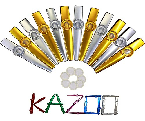 12 Kazoos Metálicos Oro/plata + 20 Diafragmas Flauta Kazoo,