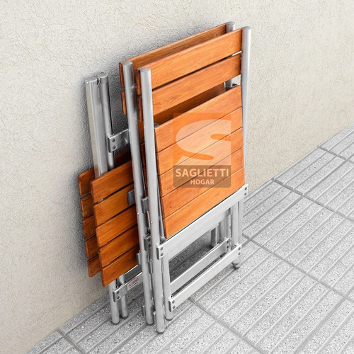 Imagen 8 de 10 de Mesa Plegable Aluminio Madera 75x66 + 2 Sillas Balcon Jardin