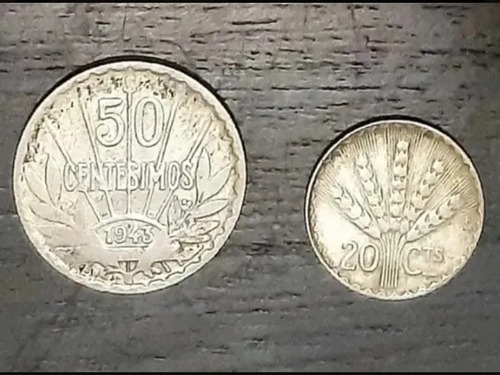 Imagen 1 de 2 de Uruguay 20 Centesimos 1942 Plata + 50 Centesimos 1943