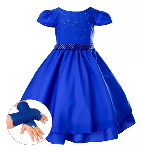 VESTIDO INFANTIL CINDERELA AZUL MANGAS LUXO FESTAS LUXO