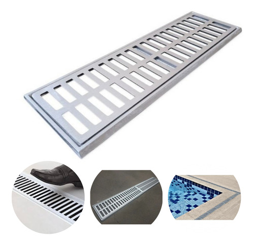 Ralo Linear Oculto Grelha Pluvial 15x50 Aluminio Ant Insetos