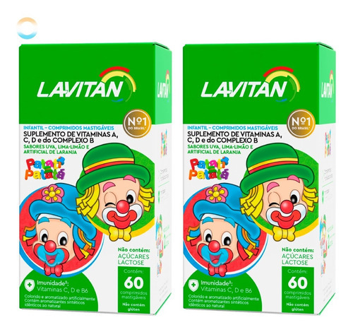 Lavitan Infantil Para Crianças Kit 2x 60cp Mastigáveis Cimed Sabor Uva, Lima-limão E Laranja