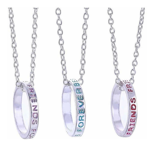 Set 3 Collares Anillos Mejores Amigos Por Siempre Bff Color Rojo Rosa Verde