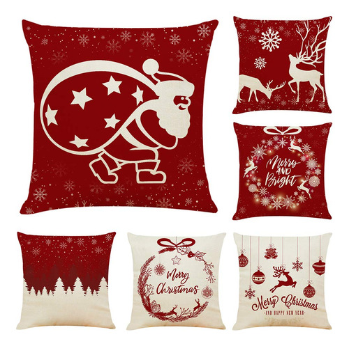 Funda Para Cojin Navideño 45x45 Cm Diseño Santa Claus 6 Pz