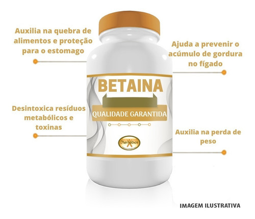 Betaina Cloridrato (hcl) 300mg Digestivo Com 30 Cápsulas Sabor Sem sabor