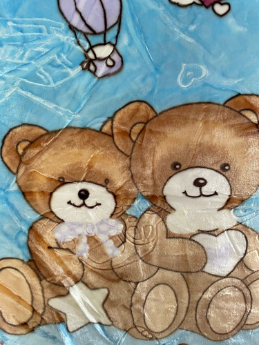 Cobertor Cunero Para Bebe 100x120cm Extra Suave Calientito Azul Osos Lisas