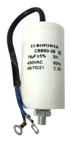 Capacitores De Marcha Con Cable 16 Uf 450v Marca Europower