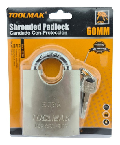 Candado De Seguridad Con Proteccion Acero 60mm Toolmak Color Gris