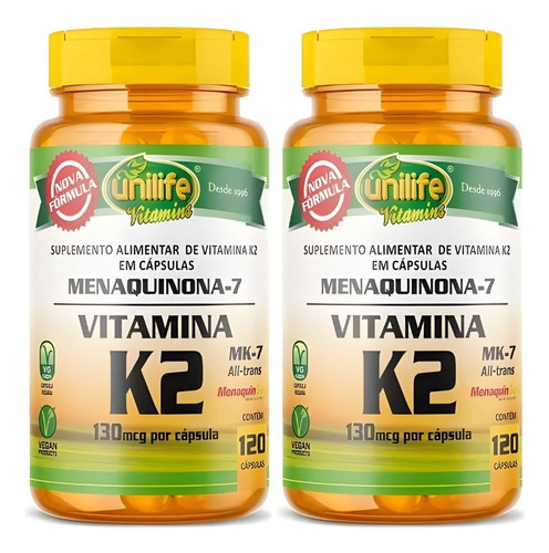 Kit 2 Vitamina K2 135mcg 240 Cap Mk7 Menaquinona Concentrada