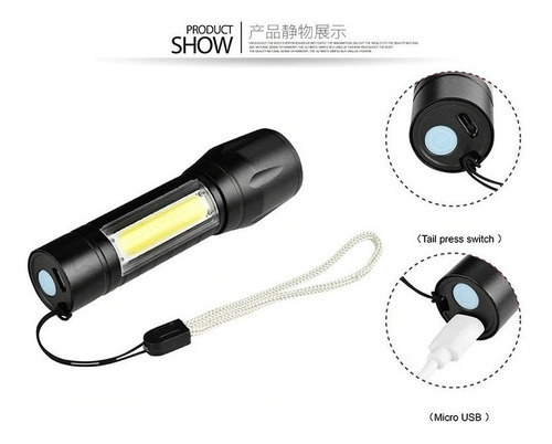 Mini Lanterna Xpe Cob Led Flash D Luz Carregamento Usb 