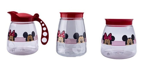 Kit Mickey/minnie 1 Jarra 1600ml 2 Pote 2200 1600ml Plástico