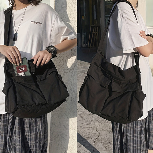 Workwear Canvas Shoulder Bag Large Capacity Retro Messenger