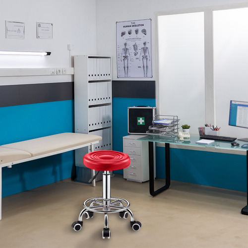 2 Taburetes Giratorios Ajustables Con Ruedas Silla De Bar Estructura de la silla Plateado Asiento Rojo