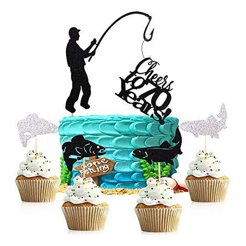 6pcs Pastel De Pesca Topper Saludos A 70 Años ,feliz 4wb5s