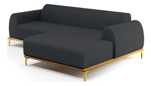 Sofá 6 Lugares Com Chaise Dir Molino 350cm Linho Chumbo C465 Desenho Do Tecido Liso