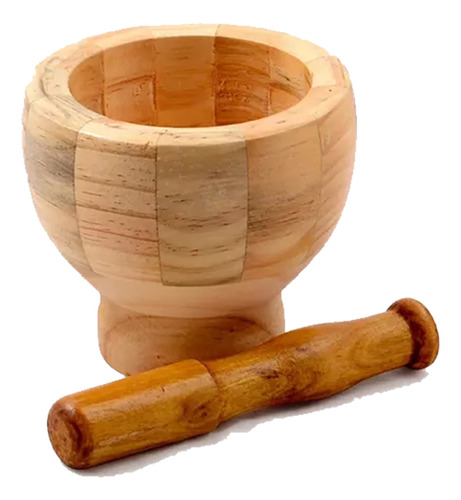 Pilão De Bambu Com Socador Moedor Temperos Alho Triturador