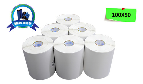 10 Rolos Etiquetas Couche Adesiva 100x50 Mm 10x5 Cor Branco Opcao Etiquetas
