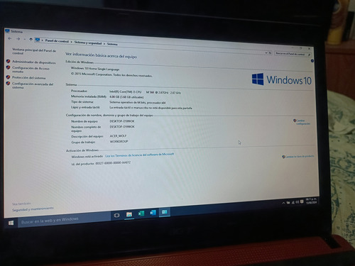 Notebook Acer Intel I5 Rojo Pantalla Led, Hdmi Ssd (Usado)
