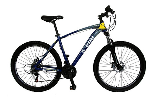 Mountain bike masculina S-Pro Zero 3  2023 R29 21v frenos de disco mecánico cambios Shimano Tourney TX50 color azul con pie de apoyo