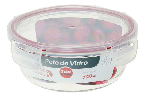 Pote Hermético De Vidro - Marmita -micro-ondas -forno 720ml Cor Vermelho