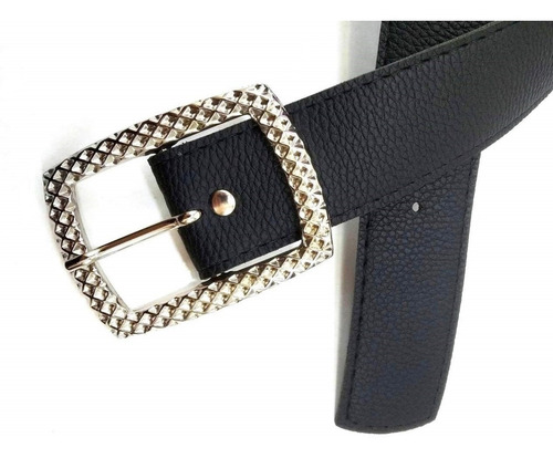 Imagen 2 de 8 de Cinturon Negro Mujer Eco Cuero Hebilla Niquel 39 Mm