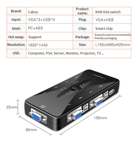Switch Kvm 4 Entradas Vga + 4 Usb Monitor Impresora Teclado