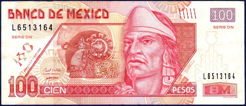 100 Pesos 7 9 2005 Billete De México Nezahualcoyotl