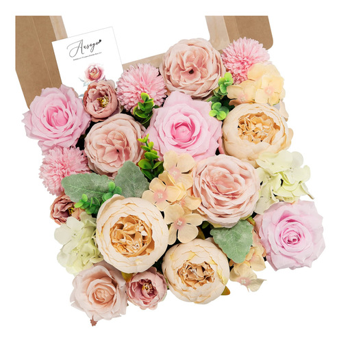 Ausogo Rosa Flor Artificial 31 Pieza Boda Ramo Combo Box Set