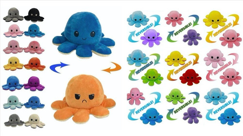 Peluche Pulpo Reversible Doble Cara Feliz Y Enojado Suave
