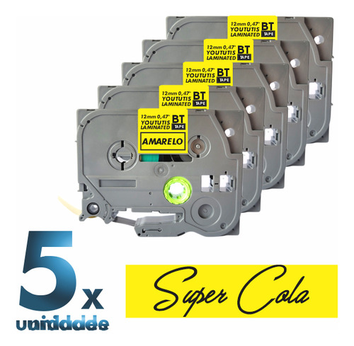 5x Fitas Tz S631 Compatível P Rotulador Brother 12mm Amarela Cor Letra Preta / Fita Amarela