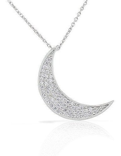 Collar Colgante De Media Luna En Plata De Ley 925 Blanca Cz