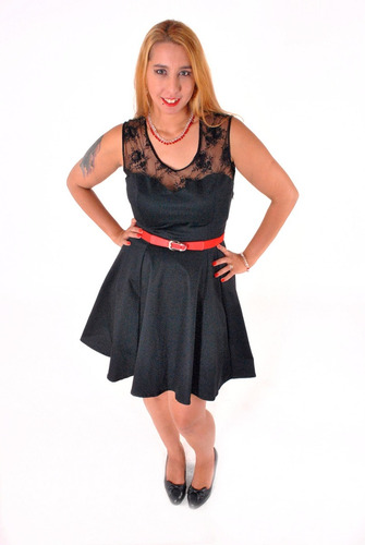 Precioso Vestido Pinup Tul Bordado En Escote
