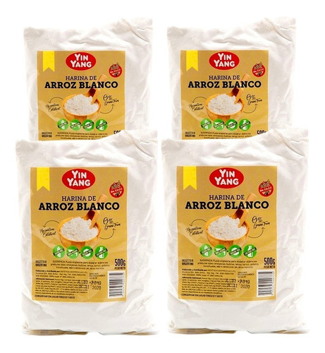 Combo X4 Harina De Arroz Blanca Yin Yang 500g Vegano Celíaco