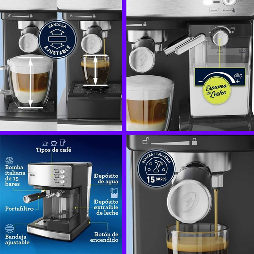 Imagen 3 de 8 de Cafetera Express Oster 6603 Primalatte 15 Bares Apto Capsula