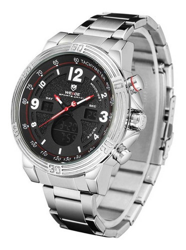 Relógio Masculino Weide Anadigi Wh6908 - Prata E Preto