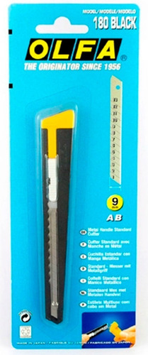 Cutter Olfa 180-b Estándar De Metal Black De 9mm Con Blister