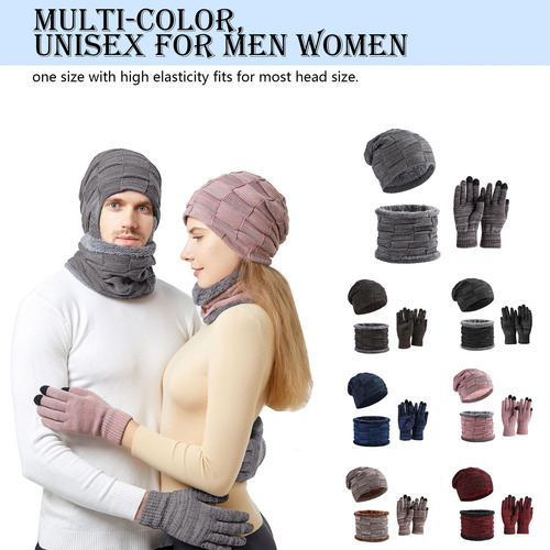Conjunto Gorro Bufanda Guantes Invierno Unisex 3 En 1 Cálido Color Diseño De La Tela Talle