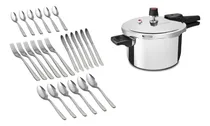 Comprar Olla A Presion Facusa De 7lts Acero Inox + Set Cubiertos X24 Color Gris