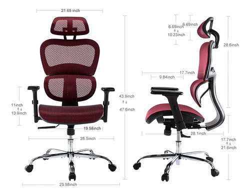 Cadeira ergonômica, cadeira com encosto alto de estilo executivo, cadeira. Cor Carmesim